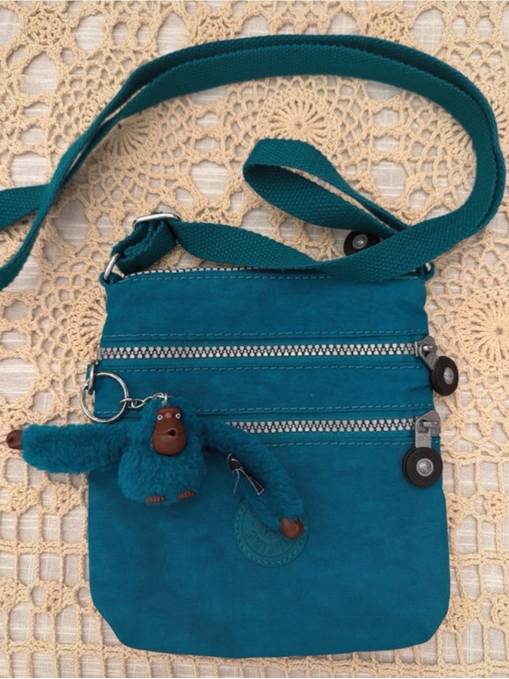 Kipling Teal Crossbody Bag with Monkey Charm